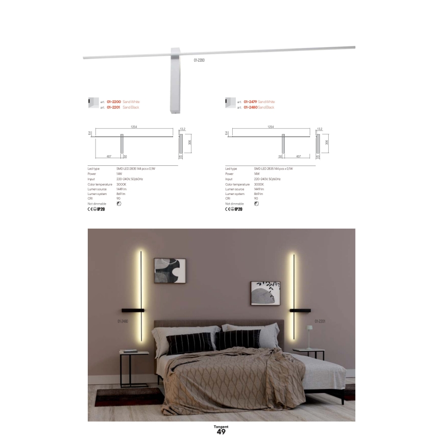 Redo 01-2746 - TANGENT LED Wall Light 13W/230V CRI 90 White