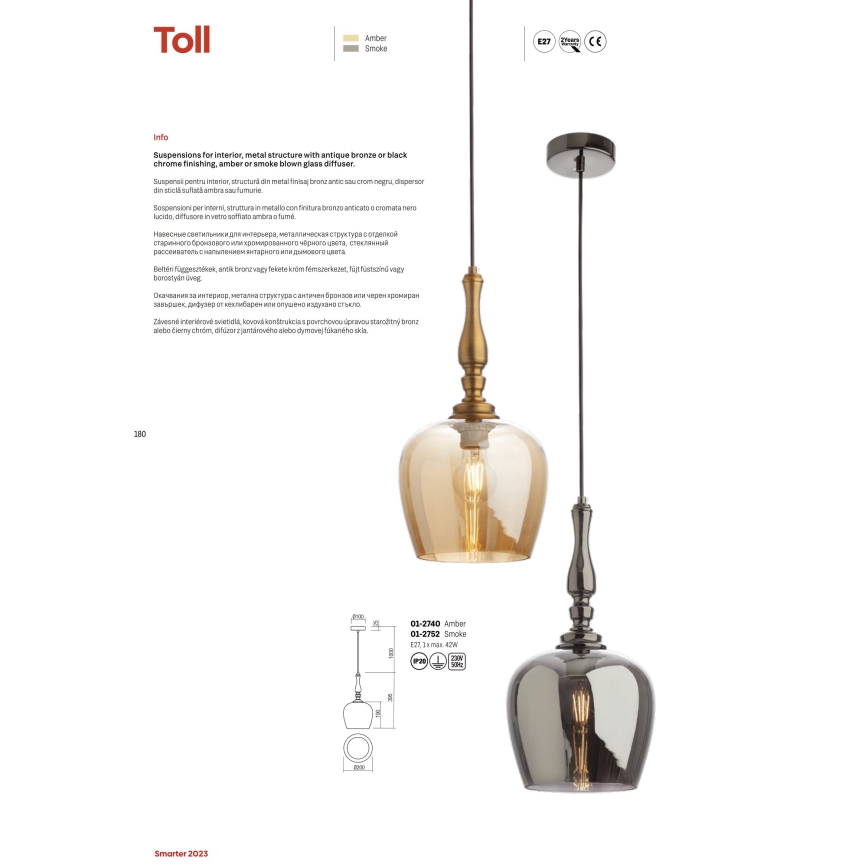 Redo 01-2752 - Chandelier on a string TOLL 1xE27/42W/230V black
