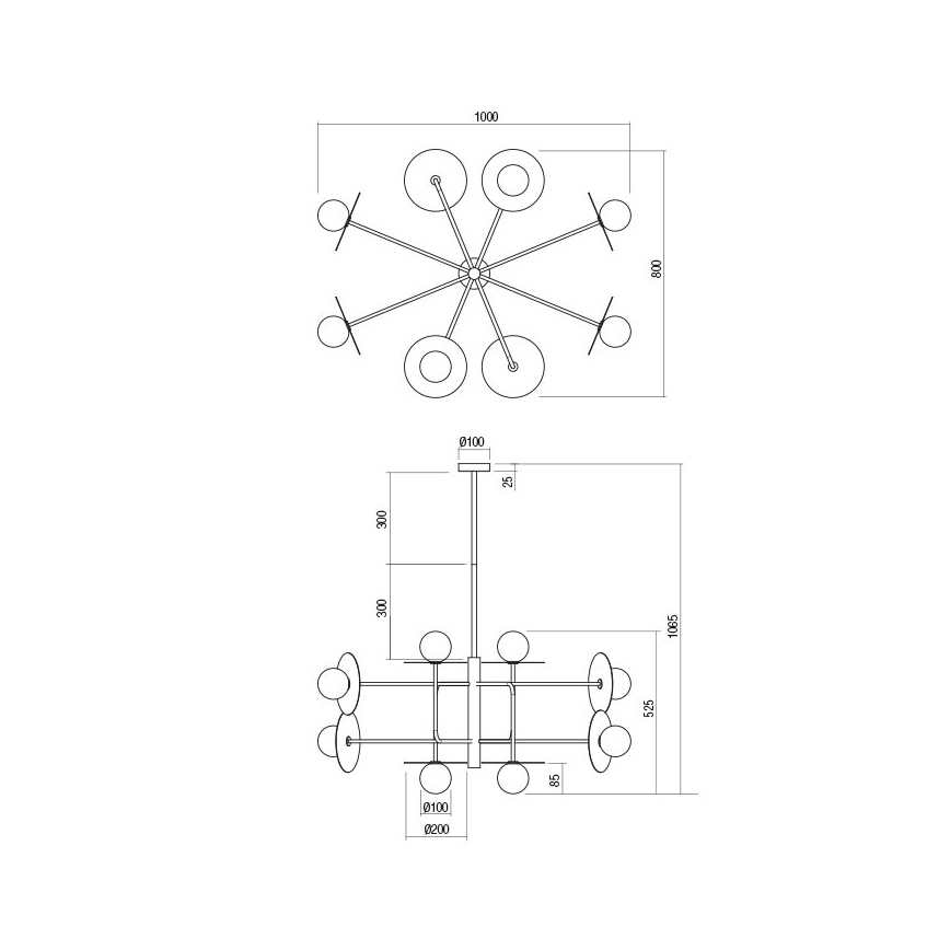 Redo 01-2753 - PLATO rod chandelier 8xG9/10W/230V black