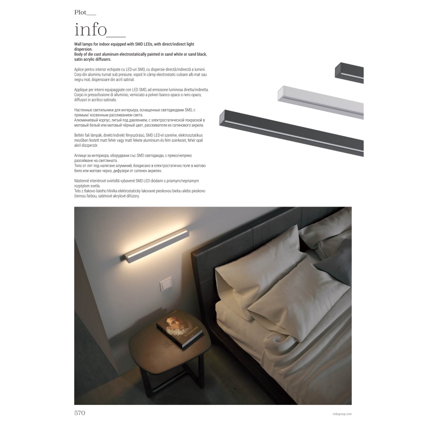 Redo 01-2764 - PLOT LED Wall Light/31W/230V 90 cm White