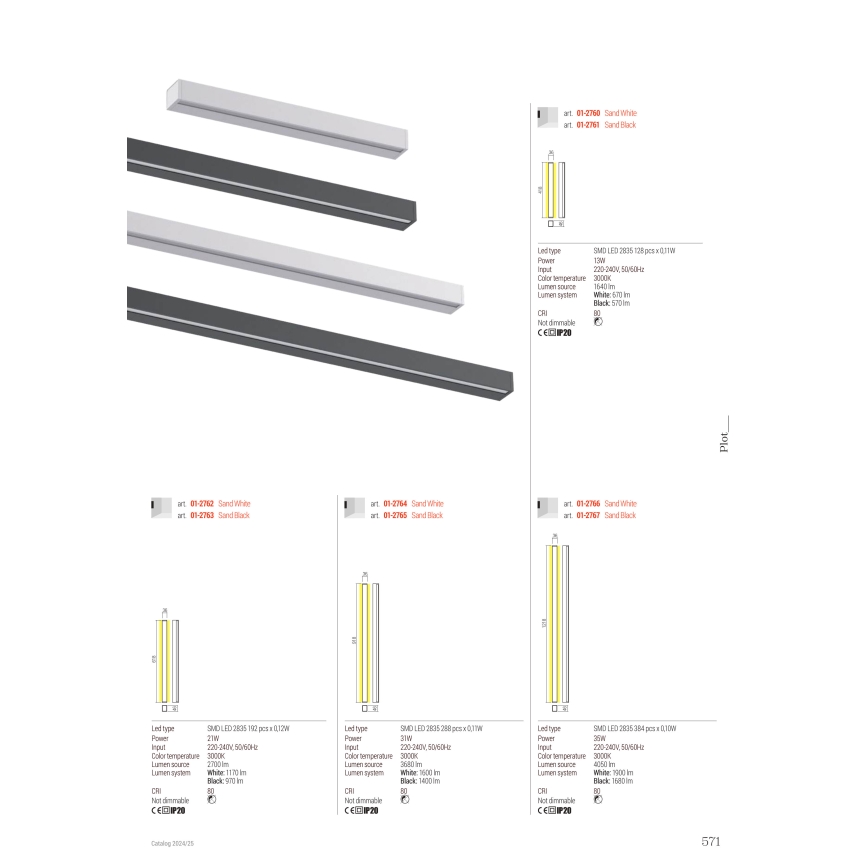 Redo 01-2766 - LED Wall Light PLOT LED/35W/230V 120 cm White