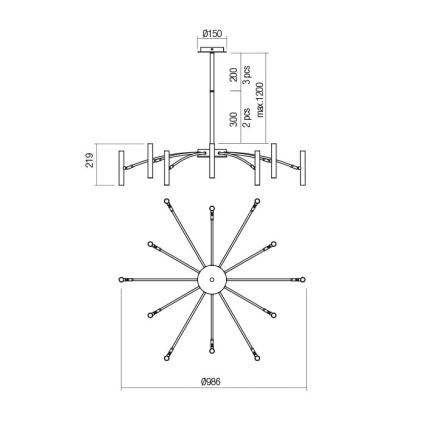 Redo 01-2774 - Chandelier on a pole RAYEN 12xG9/10W/230V bronze