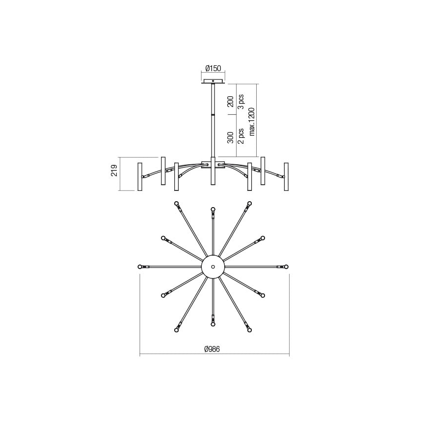 Redo 01-2774 - Chandelier on a pole RAYEN 12xG9/10W/230V bronze