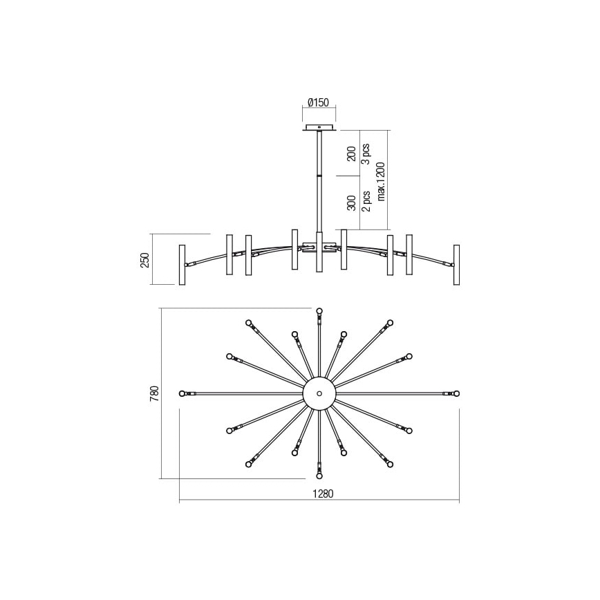 Redo 01-2776 - Chandelier on a pole RAYEN 16xG9/10W/230V bronze
