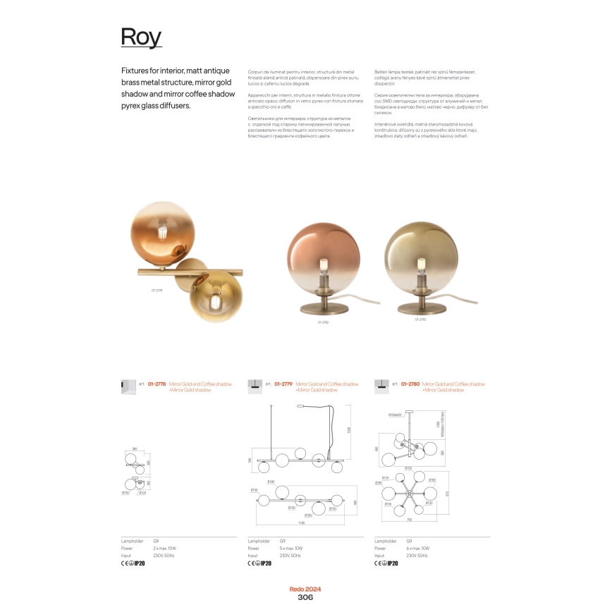 Redo 01-2778 - Wall light ROY 2xG9/10W/230V