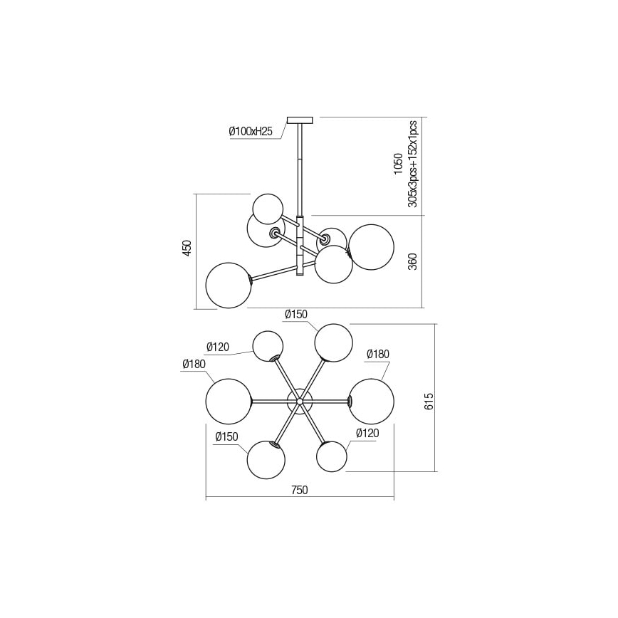 Redo 01-2780 - Chandelier on a string ROY 6xG9/10W/230V