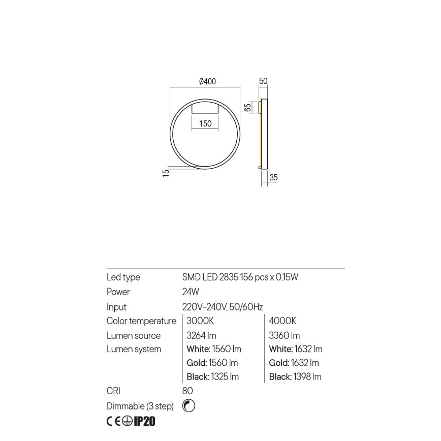 Redo 01-2817 - LED Dimmable wall light FEBE LED/24W/230V gold