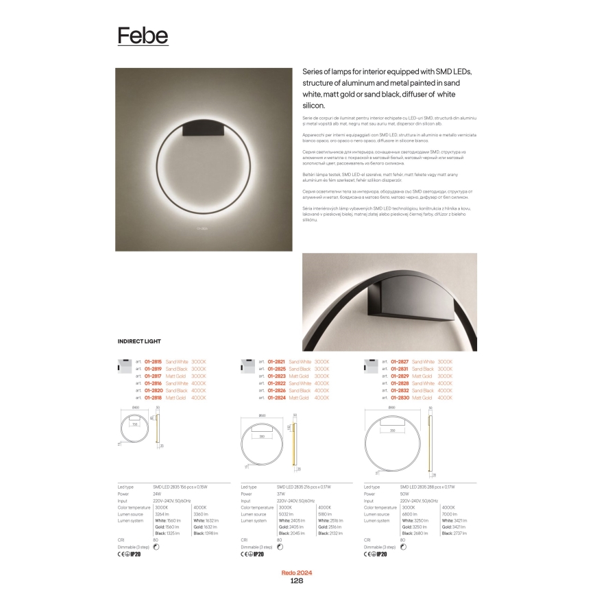 Redo 01-2819 - Dimmable LED Wall Light FEBE LED/24W/230V Black