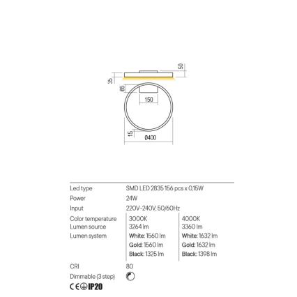 Redo 01-2835 - LED Dimmable wall light FEBE LED/24W/230V gold