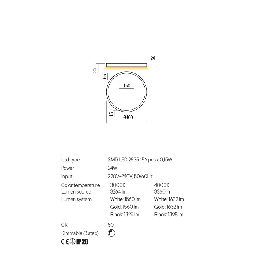 Redo 01-2835 - LED Dimmable wall light FEBE LED/24W/230V gold