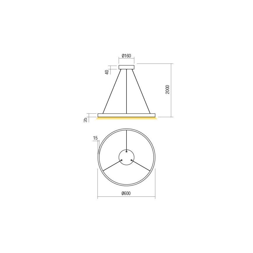 Redo 01-2865 - FEBE Dimmable cable-hung pendant LED/37W/230V Gold