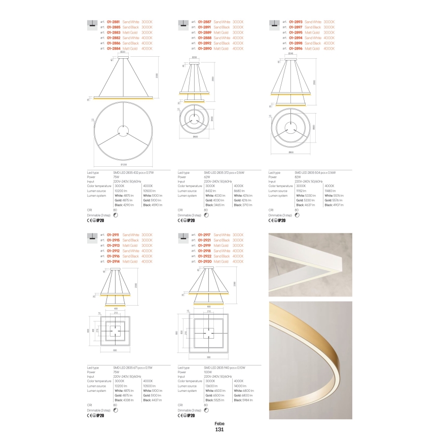 Redo 01-2889 - LED Dimmable Cable Pendant Light FEBE LED/62W/230V Gold