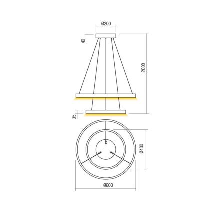 Redo 01-2889 - LED Dimmable Cable Pendant Light FEBE LED/62W/230V Gold