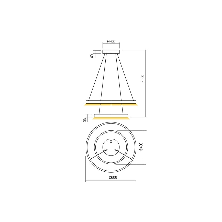 Redo 01-2889 - LED Dimmable Cable Pendant Light FEBE LED/62W/230V Gold