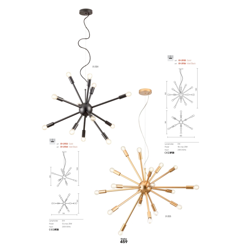 Redo 01-2936 - Chandelier on a string STELLAR 18xE14/25W/230V black