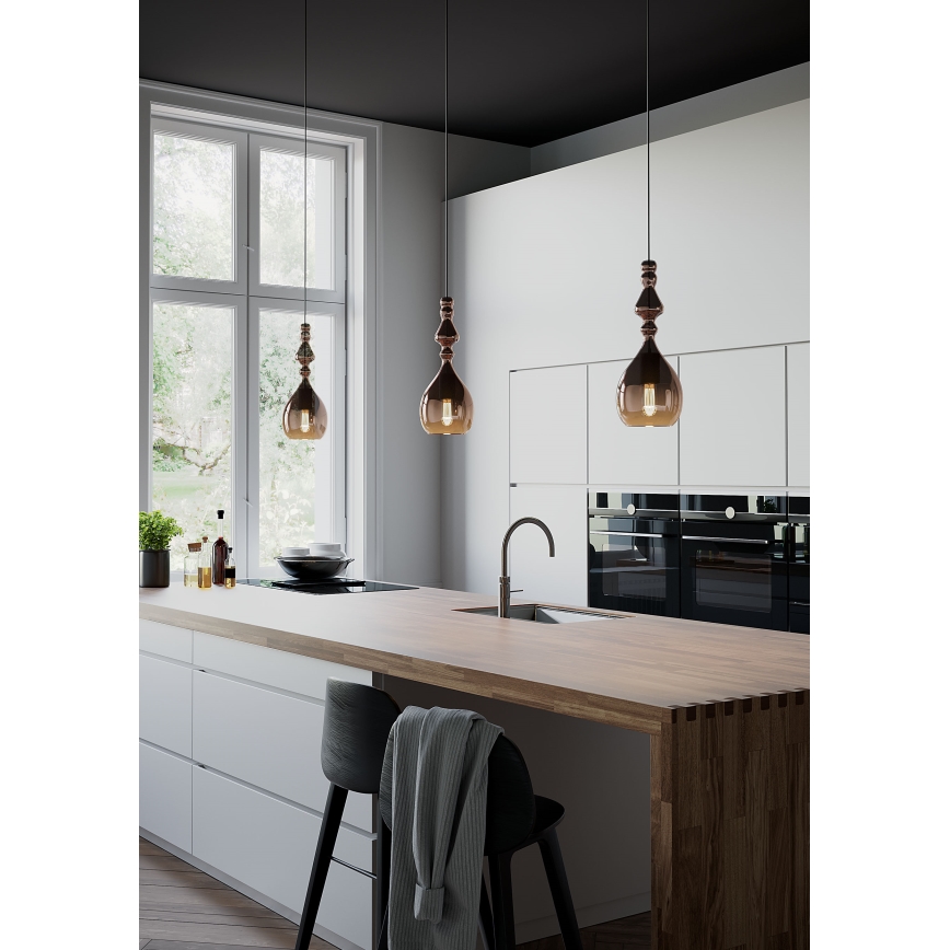 Redo 01-2939 - AMBIX cable-hung pendant light 1xE27/42W/230V, diam. 18 cm, brown