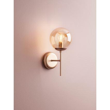 Redo 01-2942 - MUNDI Wall Lamp 1xE14/28W/230V Copper/Smoked Glass