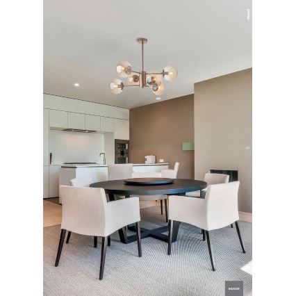 Redo 01-2943 - MUNDI Rod-Mounted Chandelier 6xE14/28W/230V Copper/Smoked