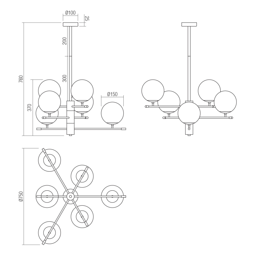 Redo 01-2950 - Chandelier on a pole ESSENTIAL 6xE14/28W/230V