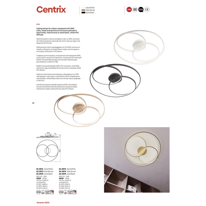 Redo 01-2973 - LED Ceiling light CENTRIX LED/92W/230V bronze