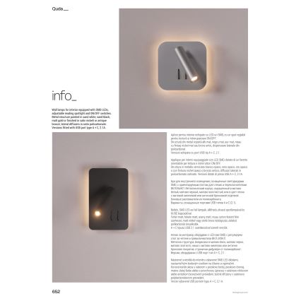 Redo 01-2977 - QUDA LED Wall Light LED/6W/230V + LED/3W 3000K CRI 90 USB Gold