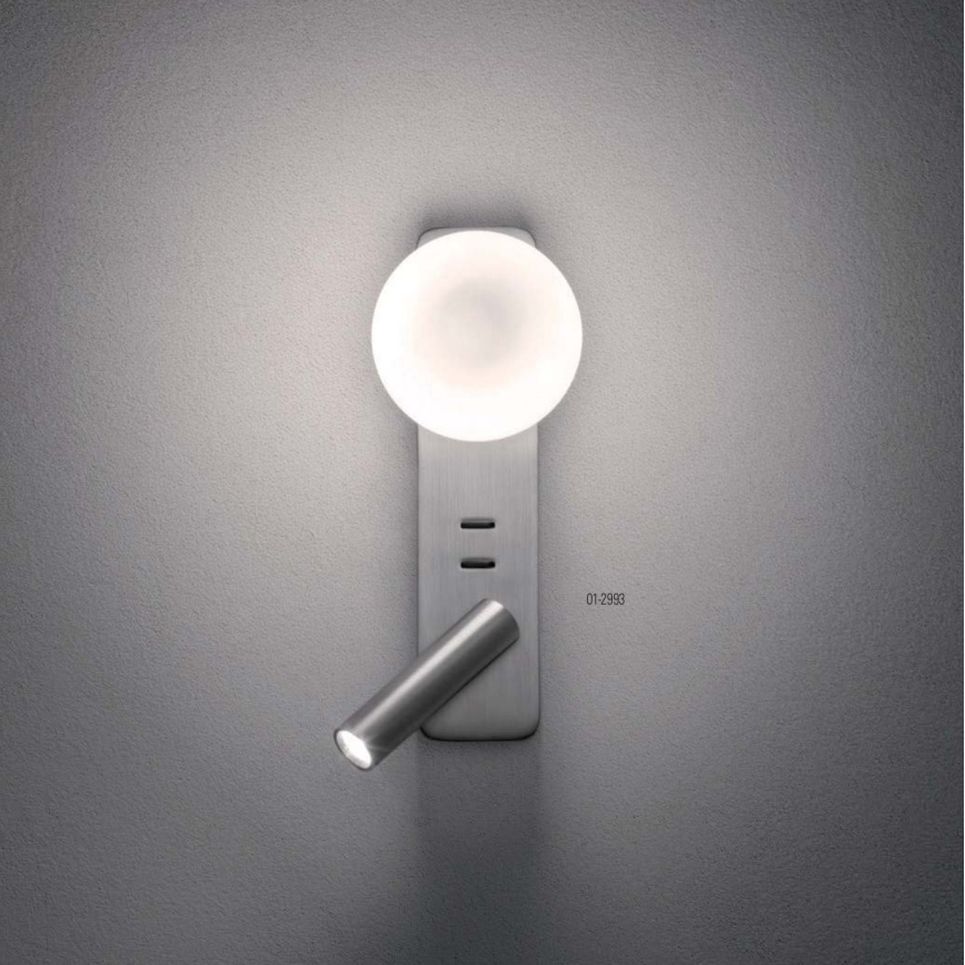 Redo 01-2993 - LED Wall Light OASIS LED/3W/230V + 1xG9/10W USB CRI 90 Polished Chrome