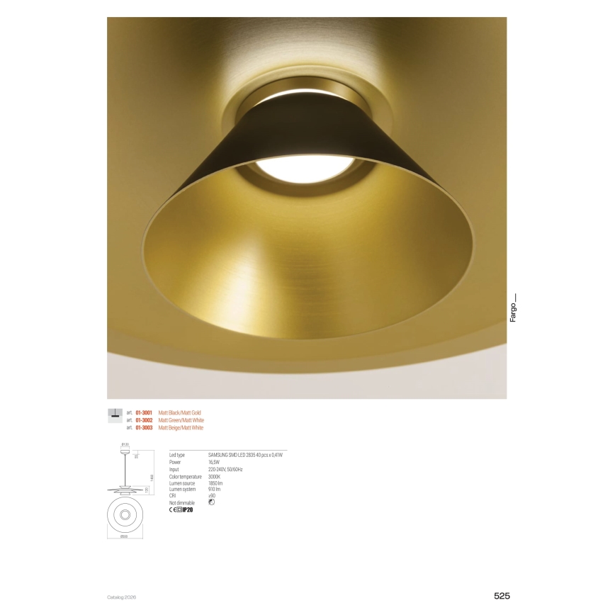 Redo 01-3003 - FARGO cable-suspended LED pendant LED/16.5W/230V CRI 90 dia. 50 cm beige/white