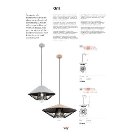 Redo 01-3004 - GRILL Cable Pendant Lamp 1xE27/42W/230V Ø 39.6 cm Black/White