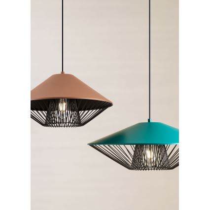 Redo 01-3006 - Cable-hung pendant GRILL 1xE27/42W/230V Ø 39.6 cm black/turquoise