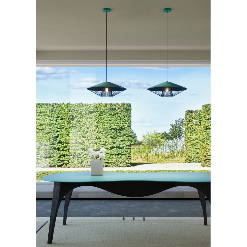 Redo 01-3010 - GRILL Cable Pendant Light 1xE27/42W/230V Ø 49.5 cm Black/Turquoise