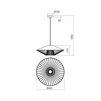 Redo 01-3011 - Cable-suspended pendant GRILL 1xE27/42W/230V, Ø 49.5 cm, black/beige
