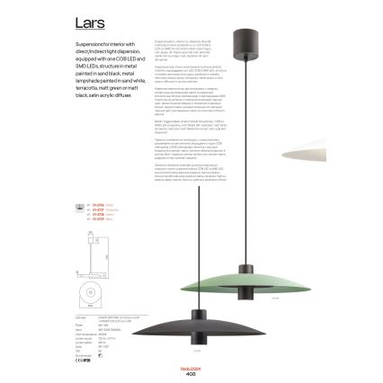 Redo 01-3019 - LARS LED cable pendant LED/14W/230V + LED/10W Ø 60 cm CRI 90 green