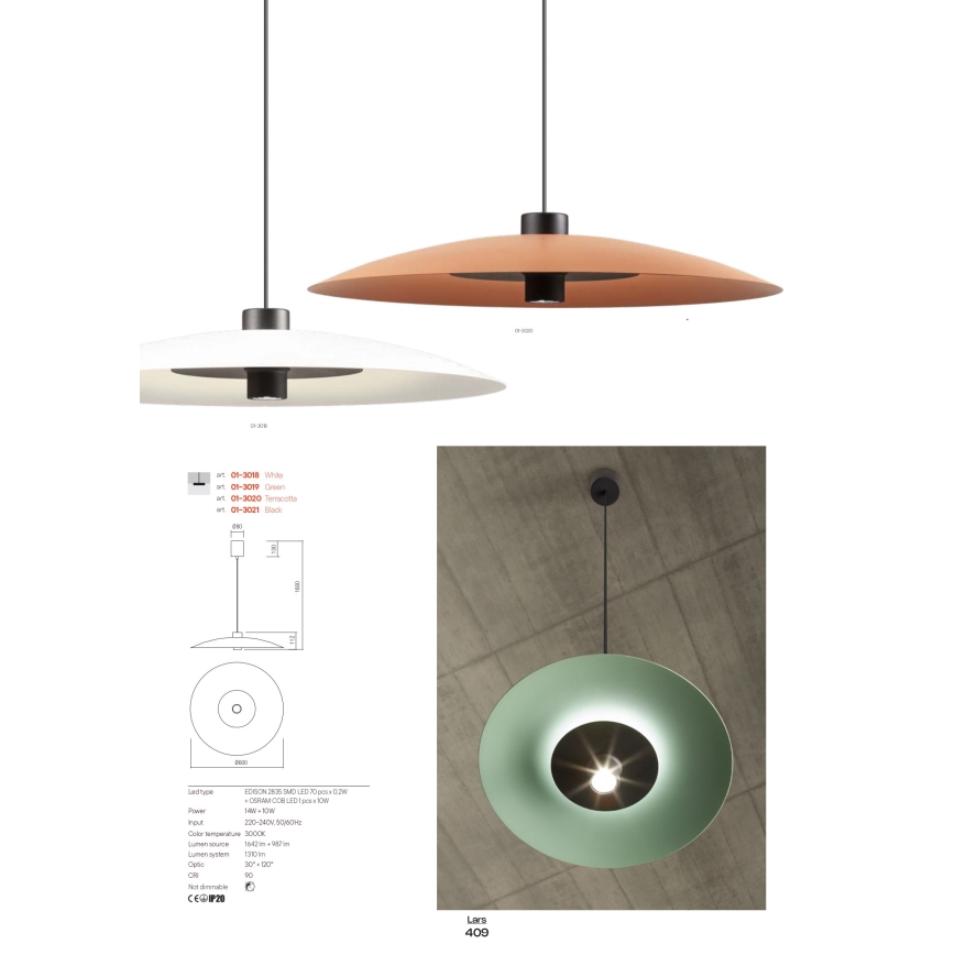 Redo 01-3019 - LARS LED cable pendant LED/14W/230V + LED/10W Ø 60 cm CRI 90 green