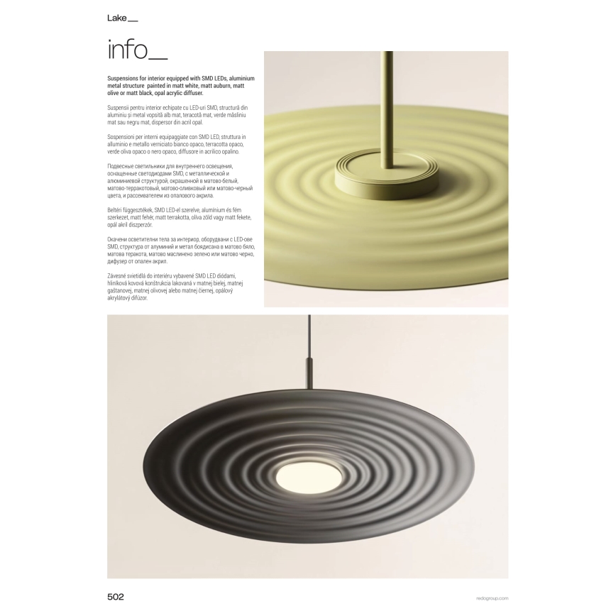 Redo 01-3044 - LED Cable Pendant LAKE LED/13W/230V CRI 90 Ø 50 cm White