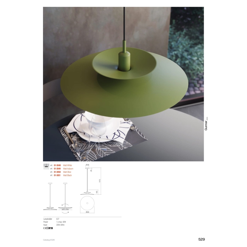 Redo 01-3049 - GUNNAR cable-suspended pendant light 1x E27/42W/230V, Ø 50 cm, orange