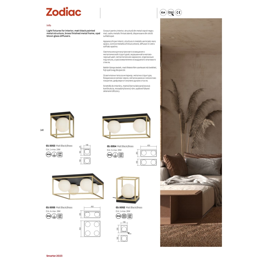 Redo 01-3054 - Ceiling light ZODIAC 2xE14/28W/230V