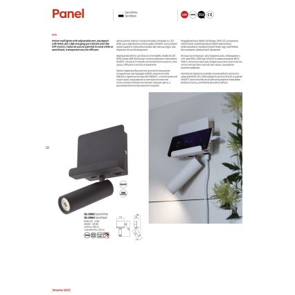 Redo 01-3084 - LED Wall spotlight PANEL LED/3,5W/230V USB black