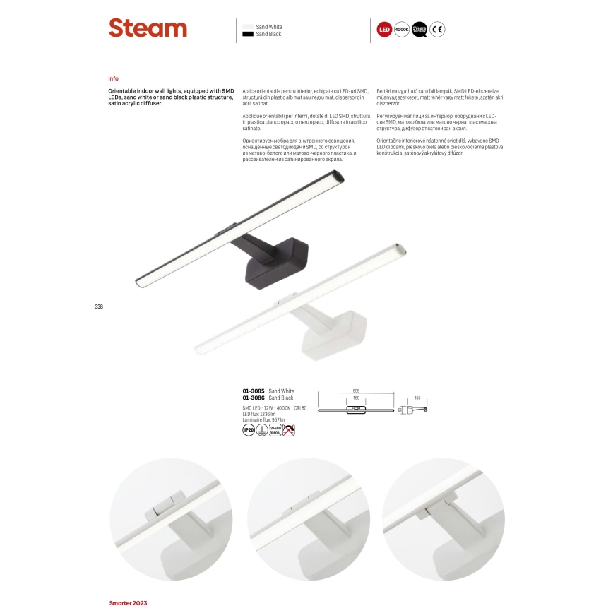Redo 01-3085 - LED Picture light STEAM LED/12W/230V white