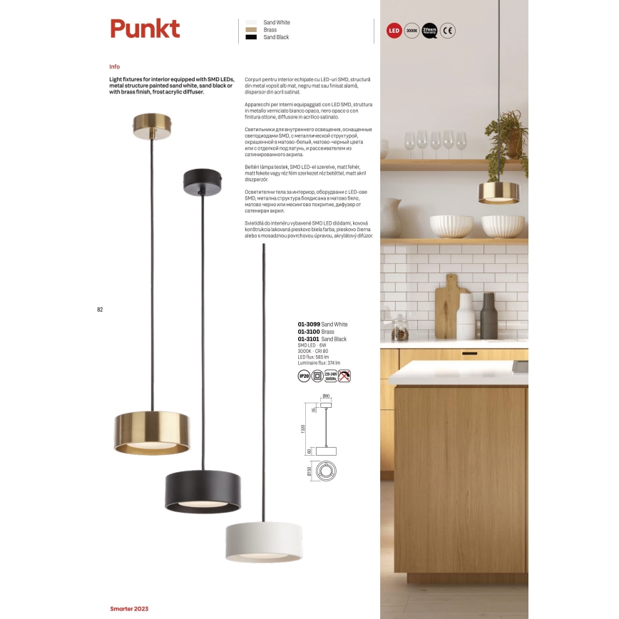Redo 01-3099 - LED Chandelier on a string PUNKT LED/6W/230V d. 15 cm white