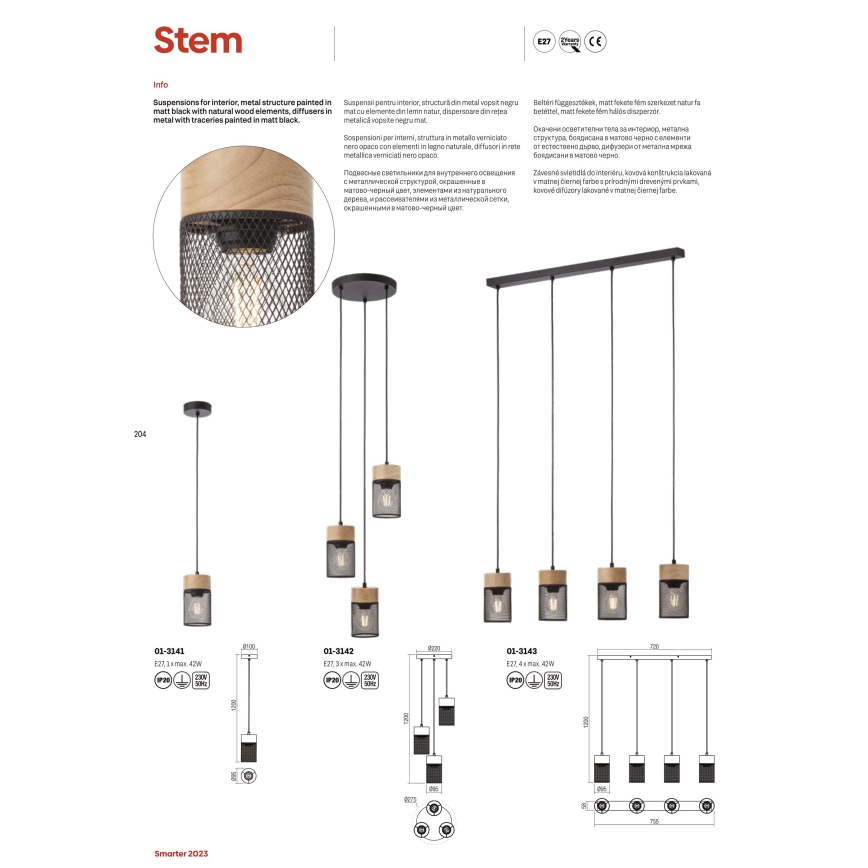 Redo 01-3142 - Chandelier on a string STEM 3xE27/42W/230V