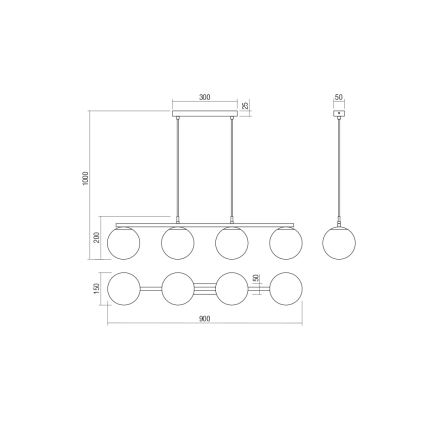 Redo 01-3155 - Chandelier on a string BOWLING 4xE27/42W/230V gold