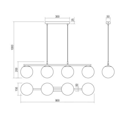 Redo 01-3156 - Chandelier on a string BOWLING 4xE27/42W/230V black