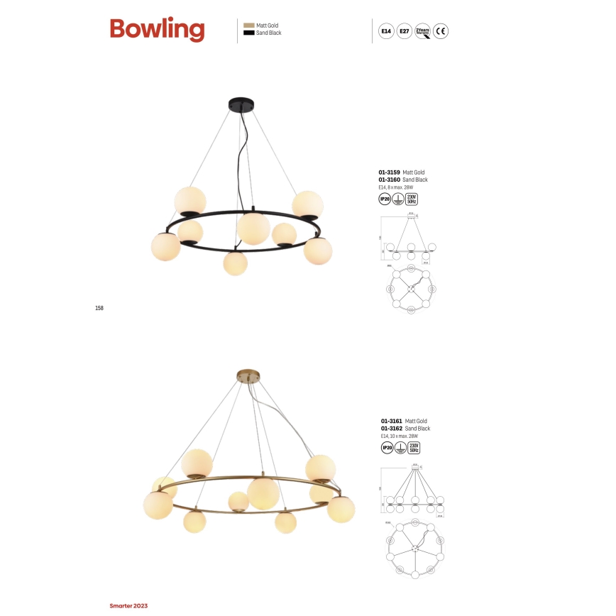 Redo 01-3158 - Chandelier on a string BOWLING 6xE14/28W/230V black