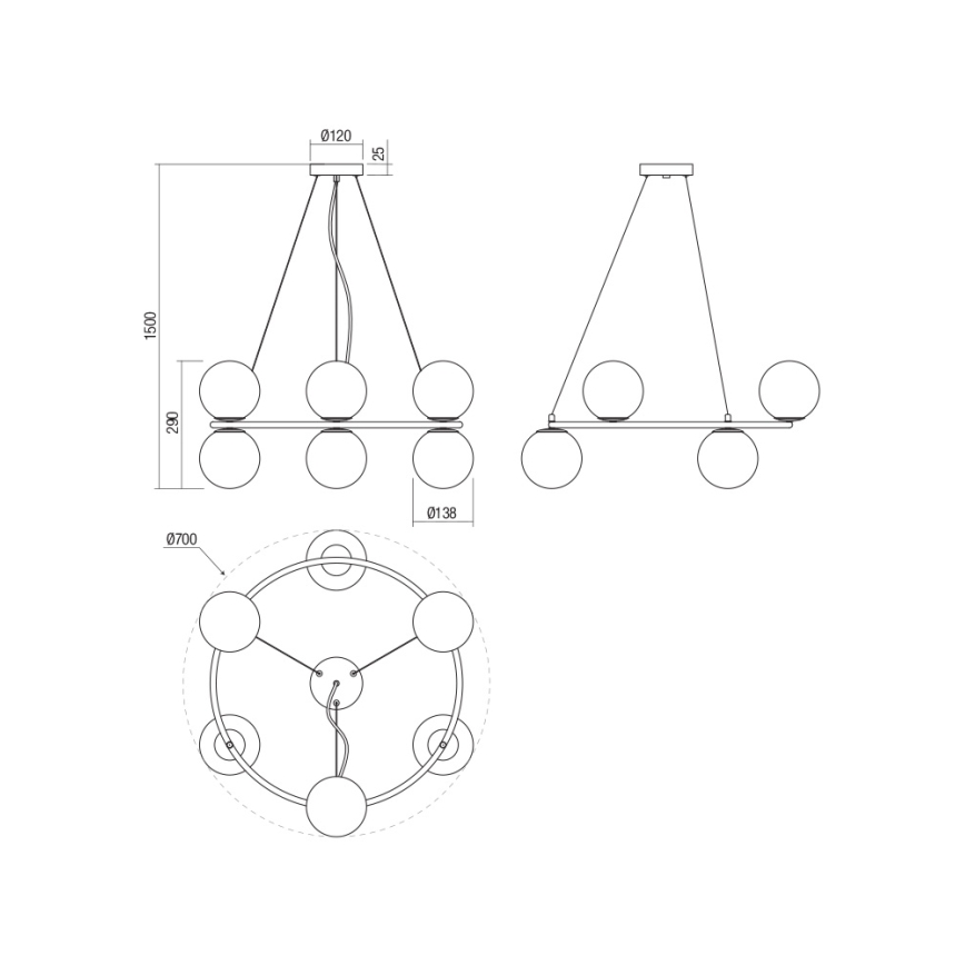 Redo 01-3158 - Chandelier on a string BOWLING 6xE14/28W/230V black