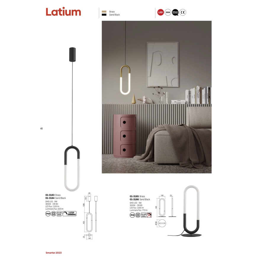 Redo 01-3183 - LED Dimmable chandelier on a string LATIUM LED/9W/230V brass