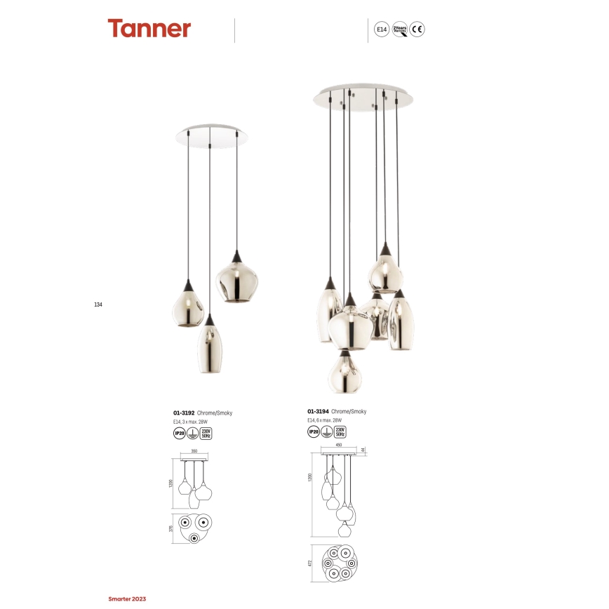Redo 01-3192 - Chandelier on a string TANNER 3xE14/28W/230V d. 37,6 cm