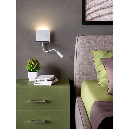Redo 01-3210 - LED Wall light with a flexible small lamp MOKA LED/6W + LED/3W/230V USB CRI90 white