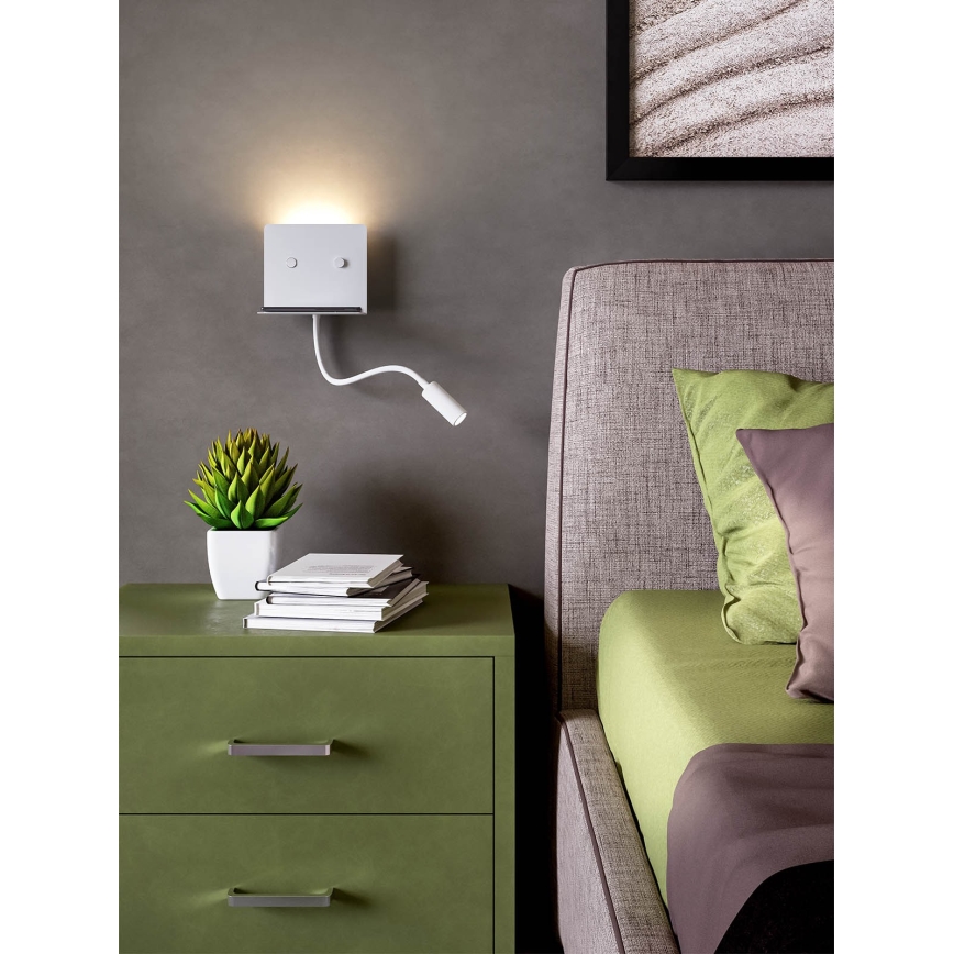Redo 01-3210 - LED Wall light with a flexible small lamp MOKA LED/6W + LED/3W/230V USB CRI90 white