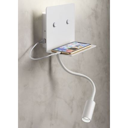Redo 01-3210 - LED Wall light with a flexible small lamp MOKA LED/6W + LED/3W/230V USB CRI90 white