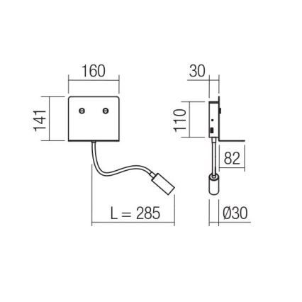 Redo 01-3211 - LED Wall light with a flexible small lamp MOKA LED/6W + LED/3W/230V USB CRI90 black